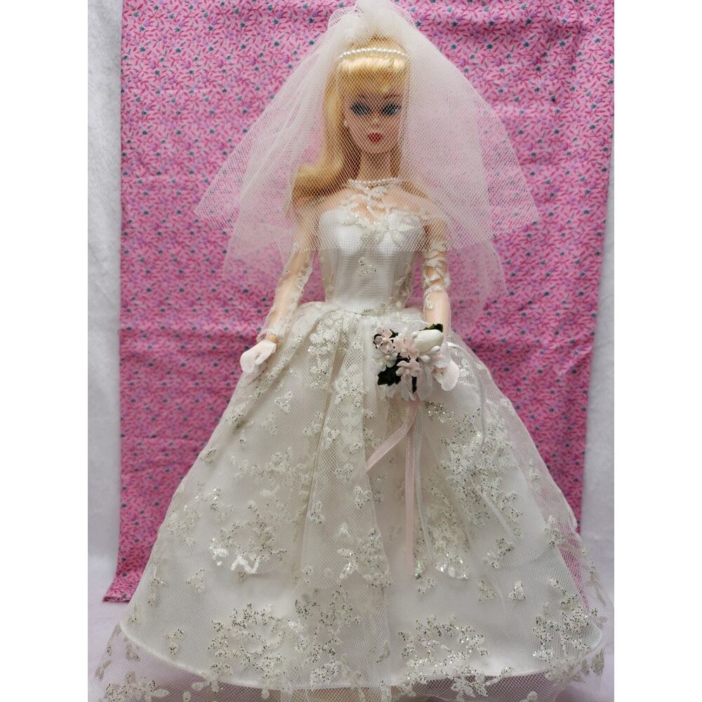 Reproduction Wedding Day Barbie Doll 1997 Blonde w/ Dress Jewelry Flowers Gloves